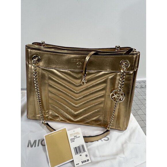 Michael Michael Kors Susan Metallic Medium Shoulder Bag Pale Gold New Chain - Picture 7 of 13
